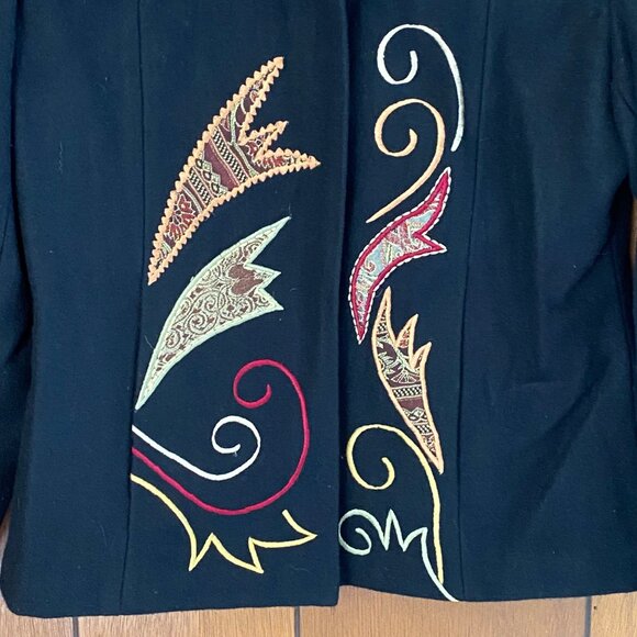 Allure Jacket Women's M Black Embroidered Applique Wool Blend Coat Paisley Fall - Picture 11 of 13